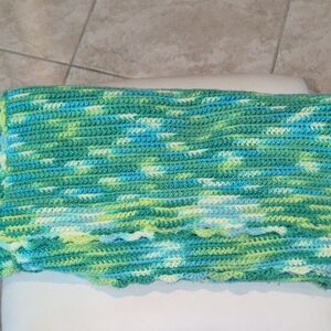 Green and Blue Knitted Afghan Blanket